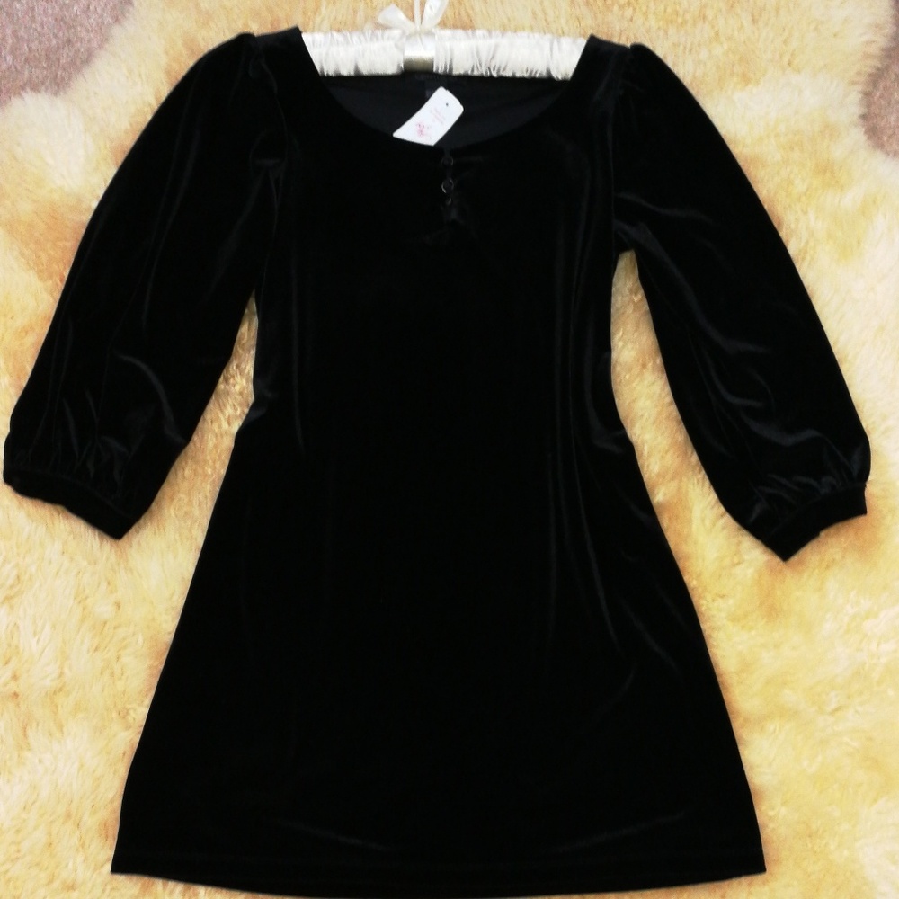 Women's 3/4 sleeve stretch velvet mini dress - Picture 8 of 8